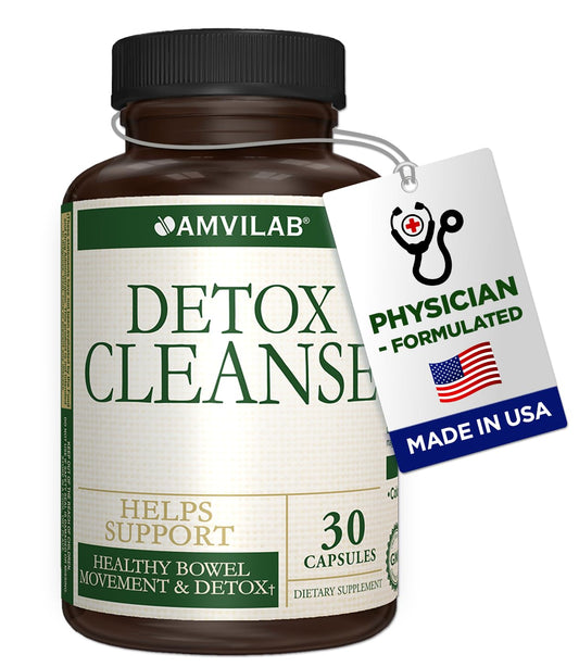 AMVILAB - Detox Cleanse - Colon Detox - Supports Healthy Bowel Movement & Detox - Gut & Colon Detox Cleanse - Natural Laxative for Constipation - Reduce Bloating - Dietary Supplement - 30 Capsules