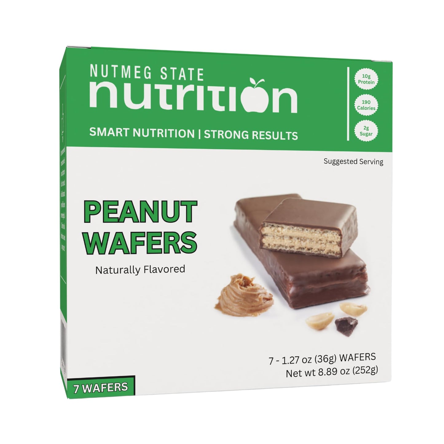Nutmeg State Nutrition - High Protein Wafer Bars, Protein Snack Bars, Low Calories, Low Sugar, 7 Servings Per Box (1 Box (7 Servings), Peanut)