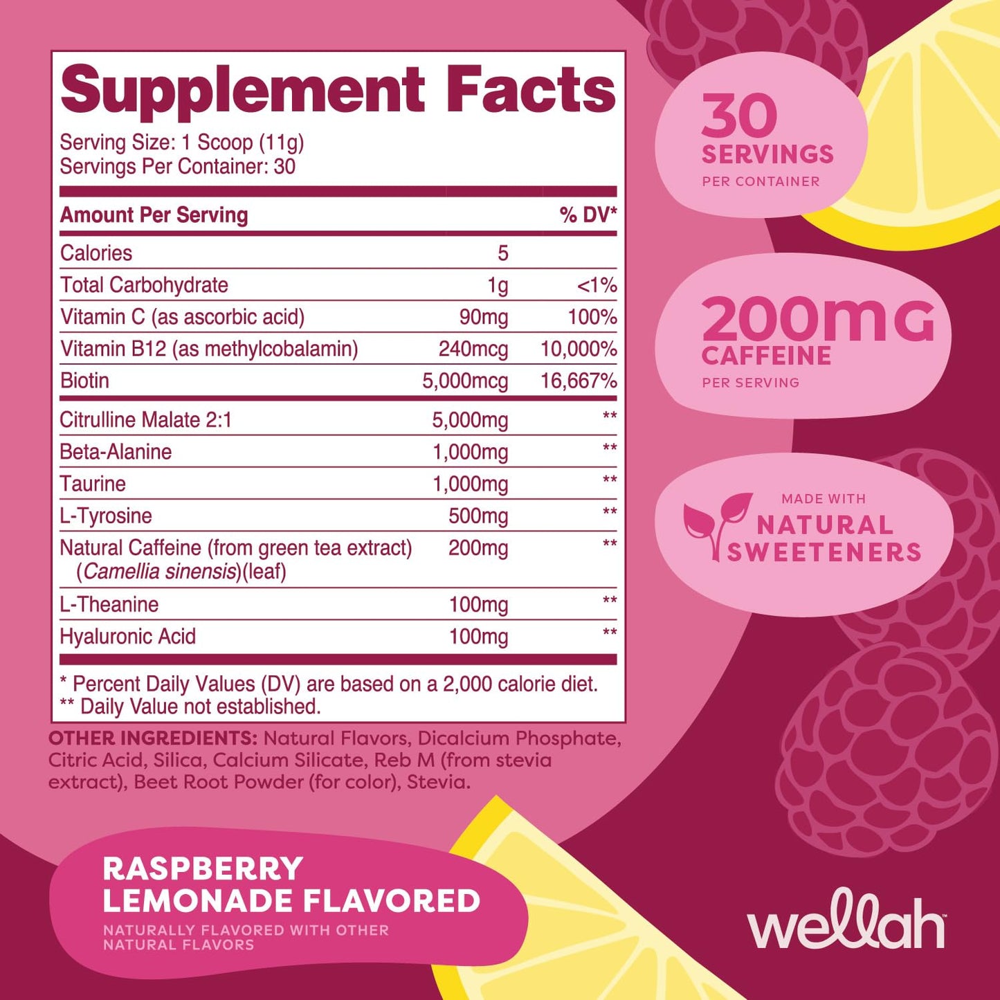 Wellah Get-Going Pre-Workout Drink Mix (Raspberry Lemonade Flavored, 30 Servings)