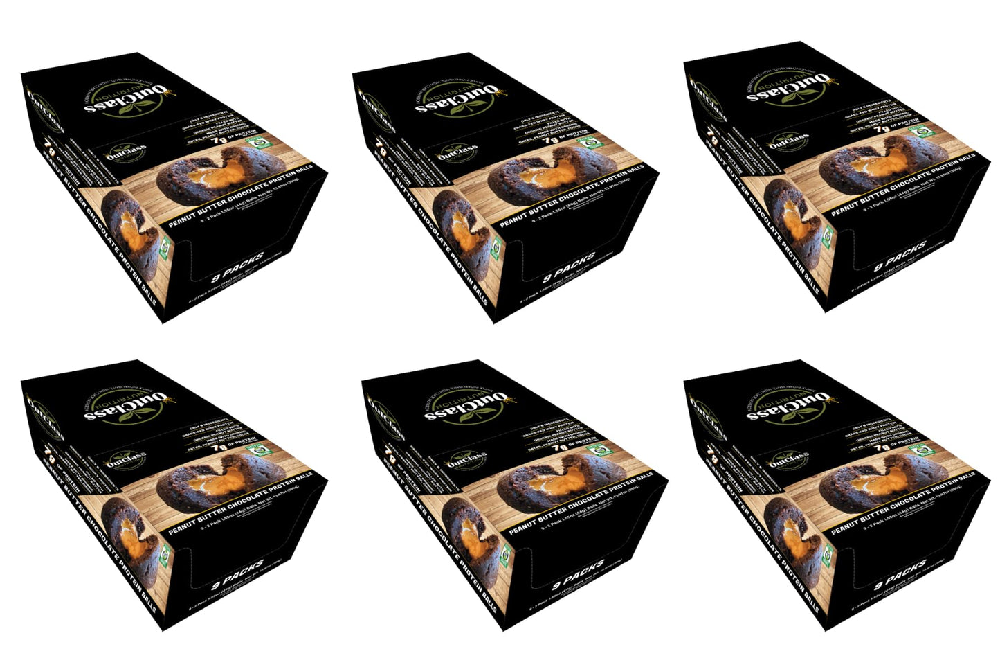 OutClass Nutrition, Peanut Butter Chocolate Protein Balls, Organic, Grass-Fed Whey, 6 Ingredients, 7g of Protein, Gluten-Free, Non-GMO, Low Sodium, Paleo Friendly, Kosher, High Fiber, No Added Sugar, No Junk, Real Food, Snack Bar, 54 Pack