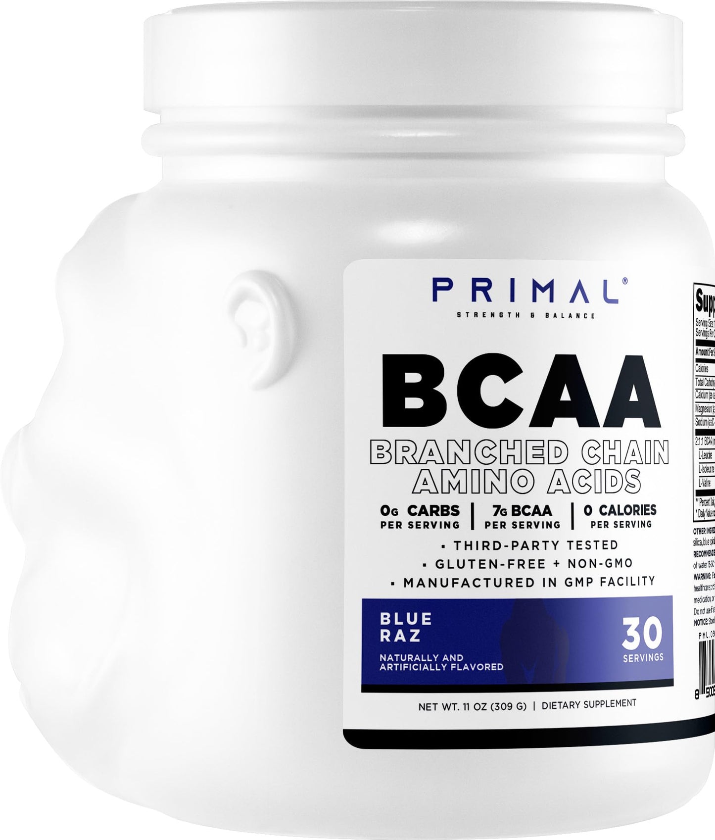 Primal BCAA Powder Blue Raz (30 SERV) (Blue Raspberry Flavored) - 0 g Carbs, 0 Calories, 7g BCAA Per Serving