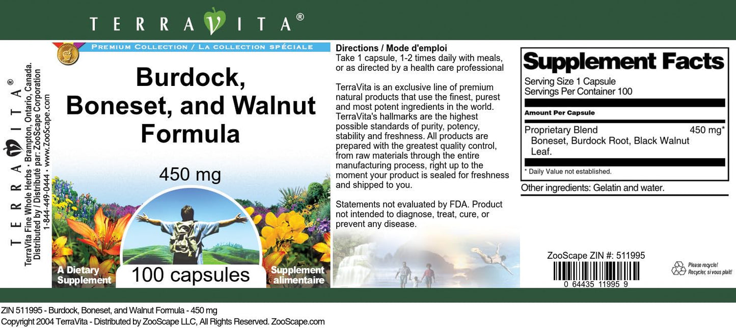 Burdock, Boneset, and Walnut Formula - 450 mg (100 Capsules, ZIN: 511995)