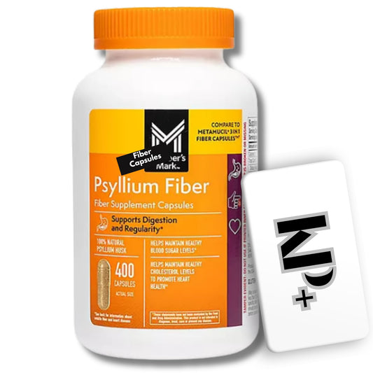 Fiber Capsules, Psyllium Husk Fiber Capsules, Compatible with Member's Mark, Digestive Health, 400 Count (Pack of 1) Includes KPplus Sticker