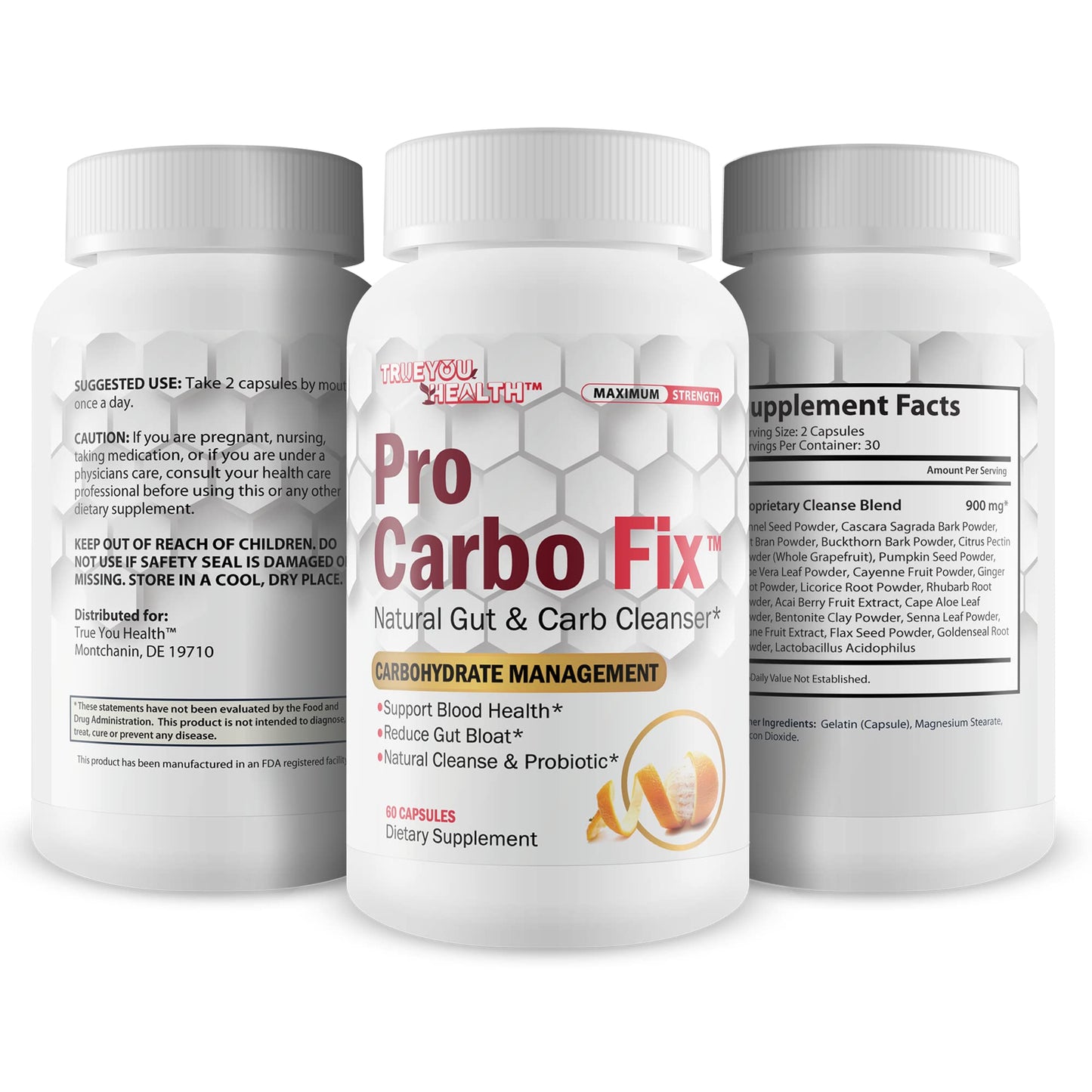 Pro Carbo Fix - Natural Gut & Carb Cleanse Supplement - Plant Based Formula w/Probiotics - Support Digestive Health & Blood Health - Help Flush Carbs & Toxins - Promote Regularity & Reduced Gut Bloat