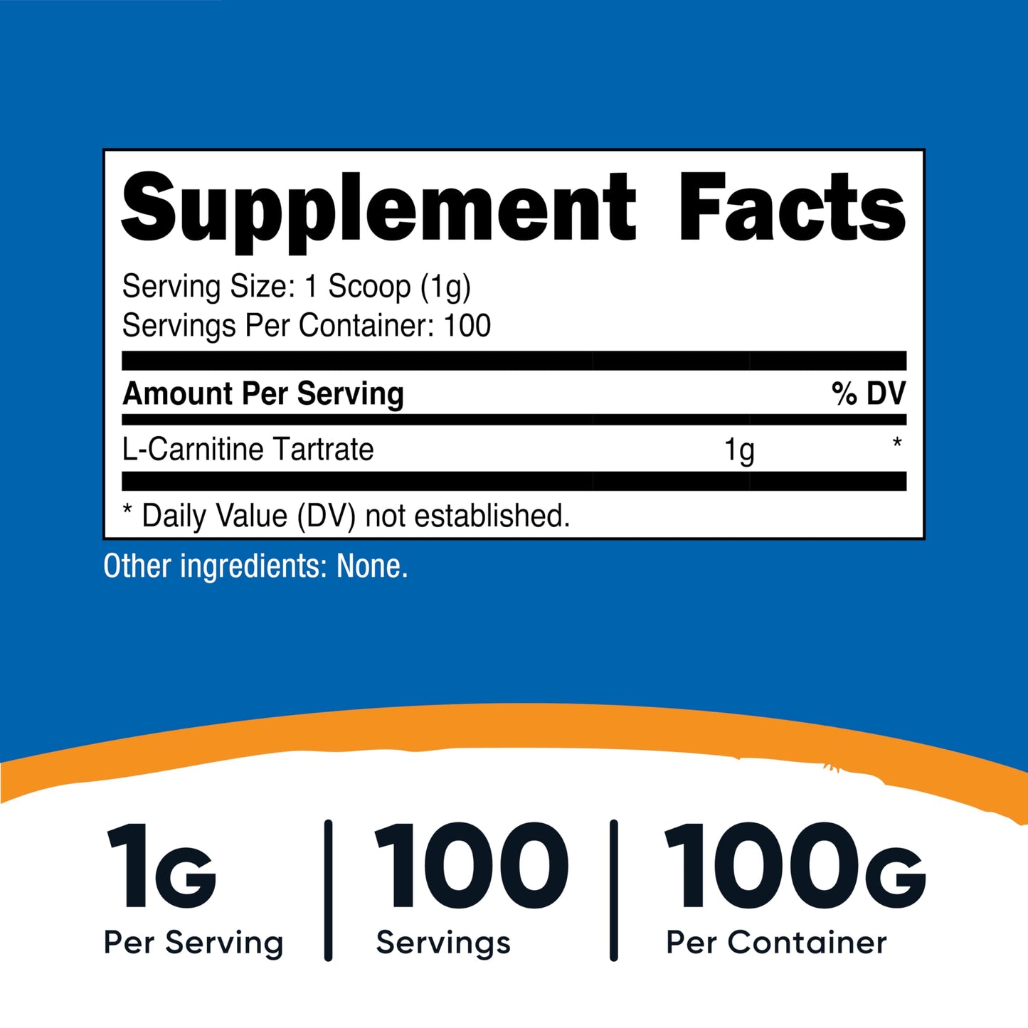 Nutricost L-Carnitine Tartrate Powder (100 Grams) - 1 Gram per Serving; 100 Servings