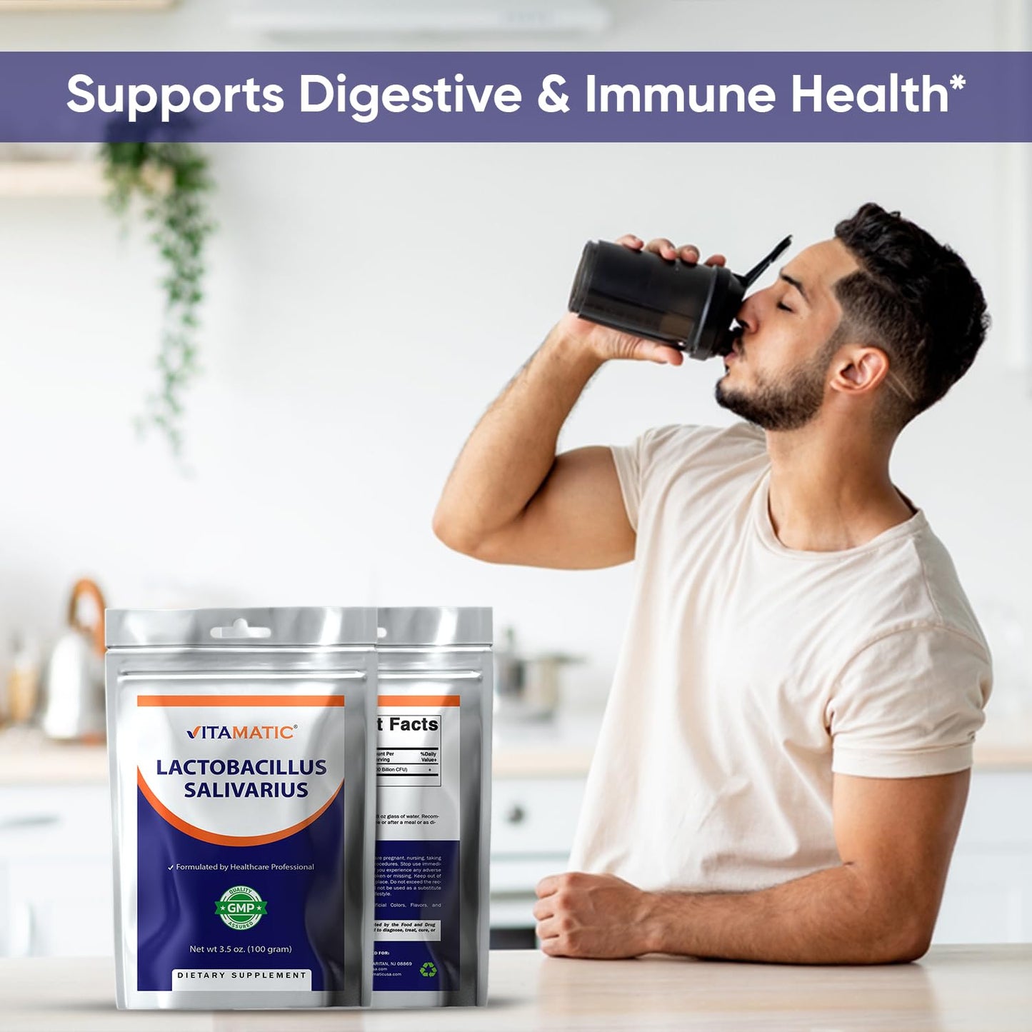 Vitamatic Lactobacillus Salivarius Probiotic Powder - Digestive Support - 100 Gram (3.5 OZ) - 100 Servings