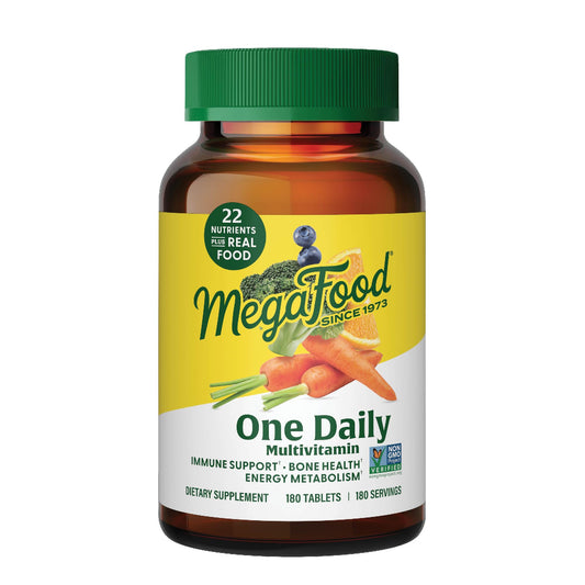 MegaFood One Daily Multivitamin - Multivitamin for Women and Men - with Real Food - Immune Support Supplement - Vitamin C & Vitamin B - Bone Health - Energy Metabolism - Vegetarian, Non-GMO - 180 Tabs