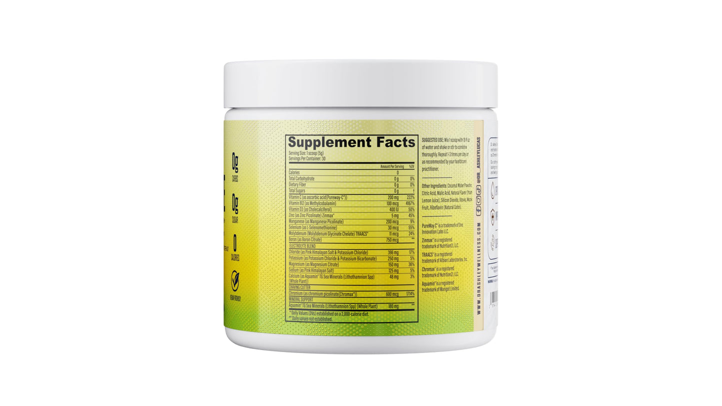 Dr. Ashley Wellness Electrolyte Plus Powder Drink Mix | Full Spectrum Electrolytes - Gluten Fee and Zero Sugar for Max Hydration | 30 Servings (30 Serving, Lemonade)