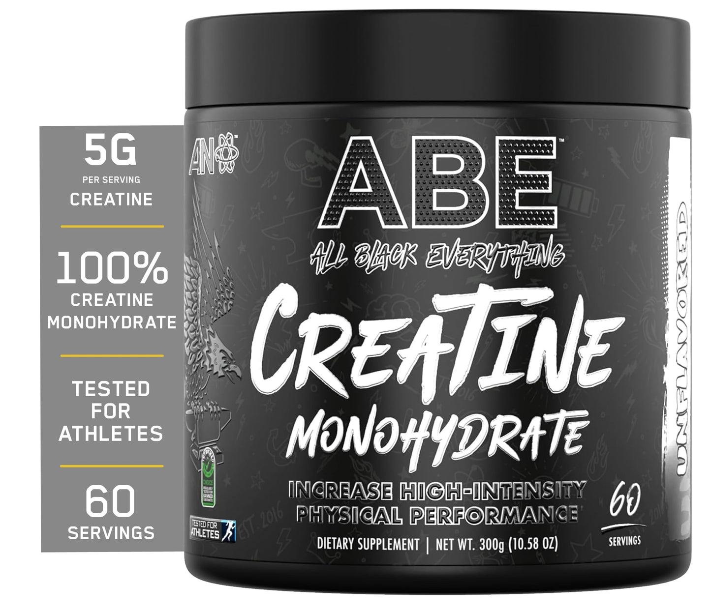 All Black Everything Creatine Monhydrate | 60 Servings | Unflavored | Micronized Amino Acid Powder | Support Muscles | Cellular Energy | Cognitive Function | Gluten-Free and Keto Friendly
