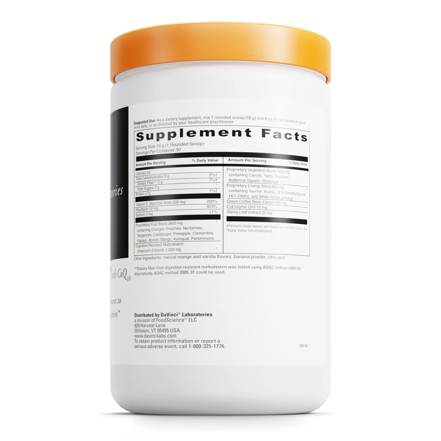 DAVINCI Labs Spectra Orange - Natural Energy Support Drink Supplement - Herbal Extracts Support Endurance, Metabolism & Brain Function* - Vegetable & Fruit Powder Supplement - 30 Servings (300 g)