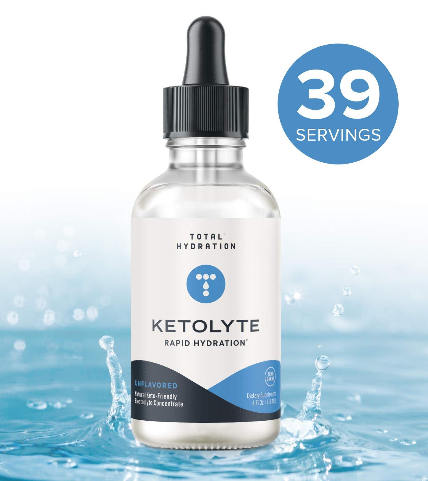 Total Hydration Ketolyte Rapid Hydration (Unflavored) Keto-Friendly Electrolyte Drops with No Calories No Sugar, Natural Electrolyte Supplement with Magnesium (39 Servings)