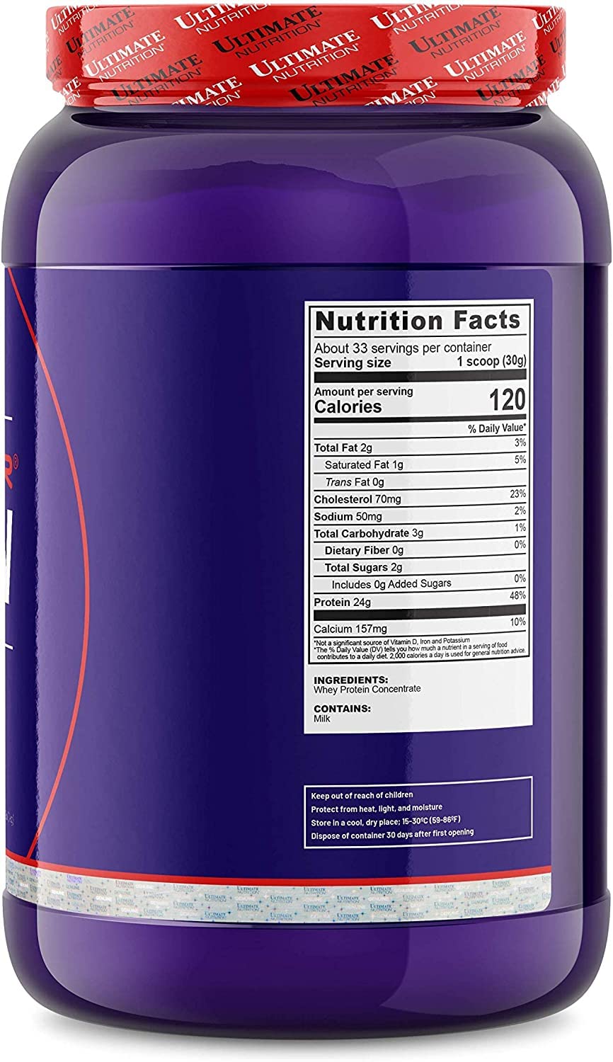 Ultimate Nutrition RAW Whey Protein Concentrate Powder with No Added Ingredients or Flavors - 24 Grams of Protein Per Serving with 5.5 Grams of BCAAs, 2.2 Pounds, Unflavored