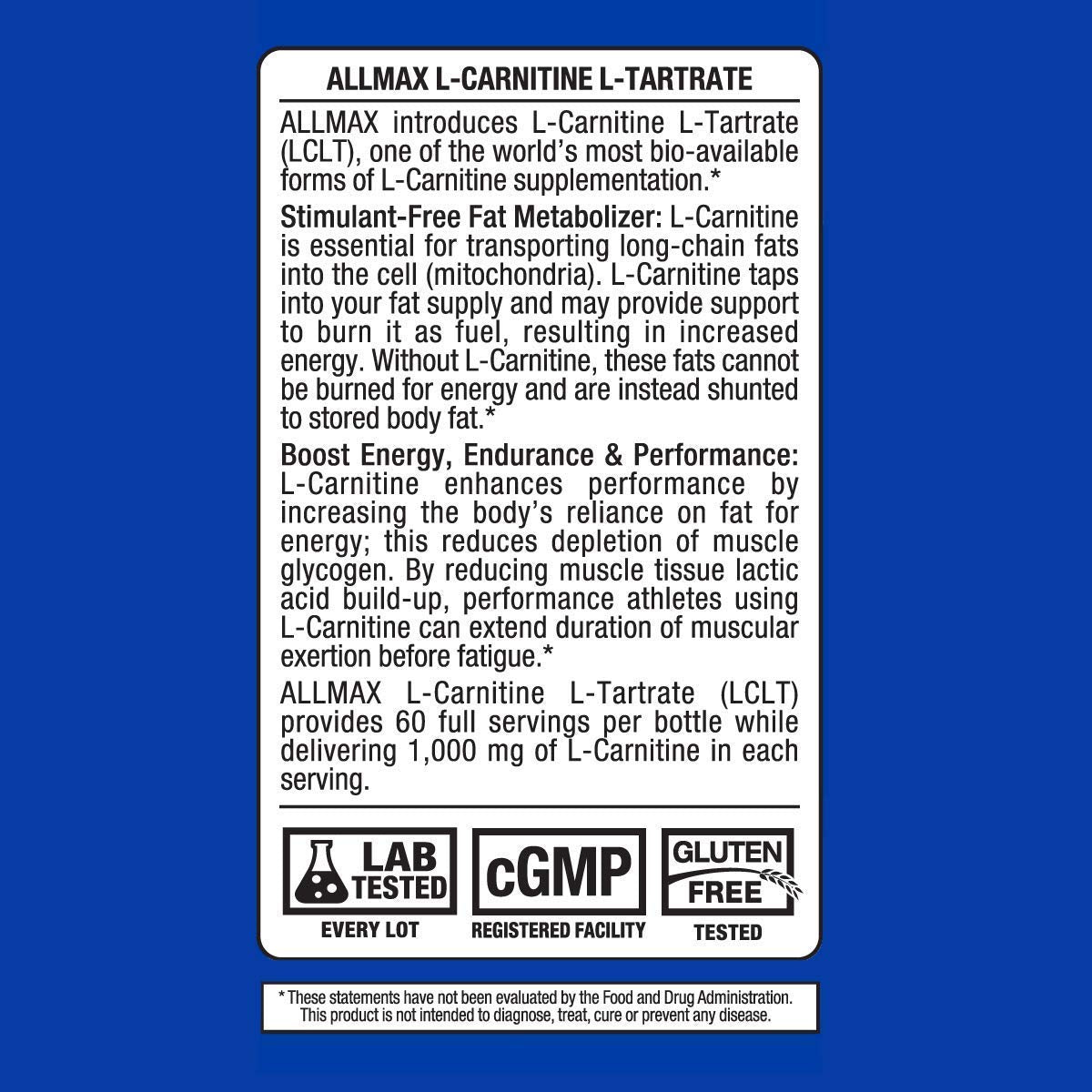ALLMAX Nutrition L-Carnitine + Tartrate, 120 Capsules
