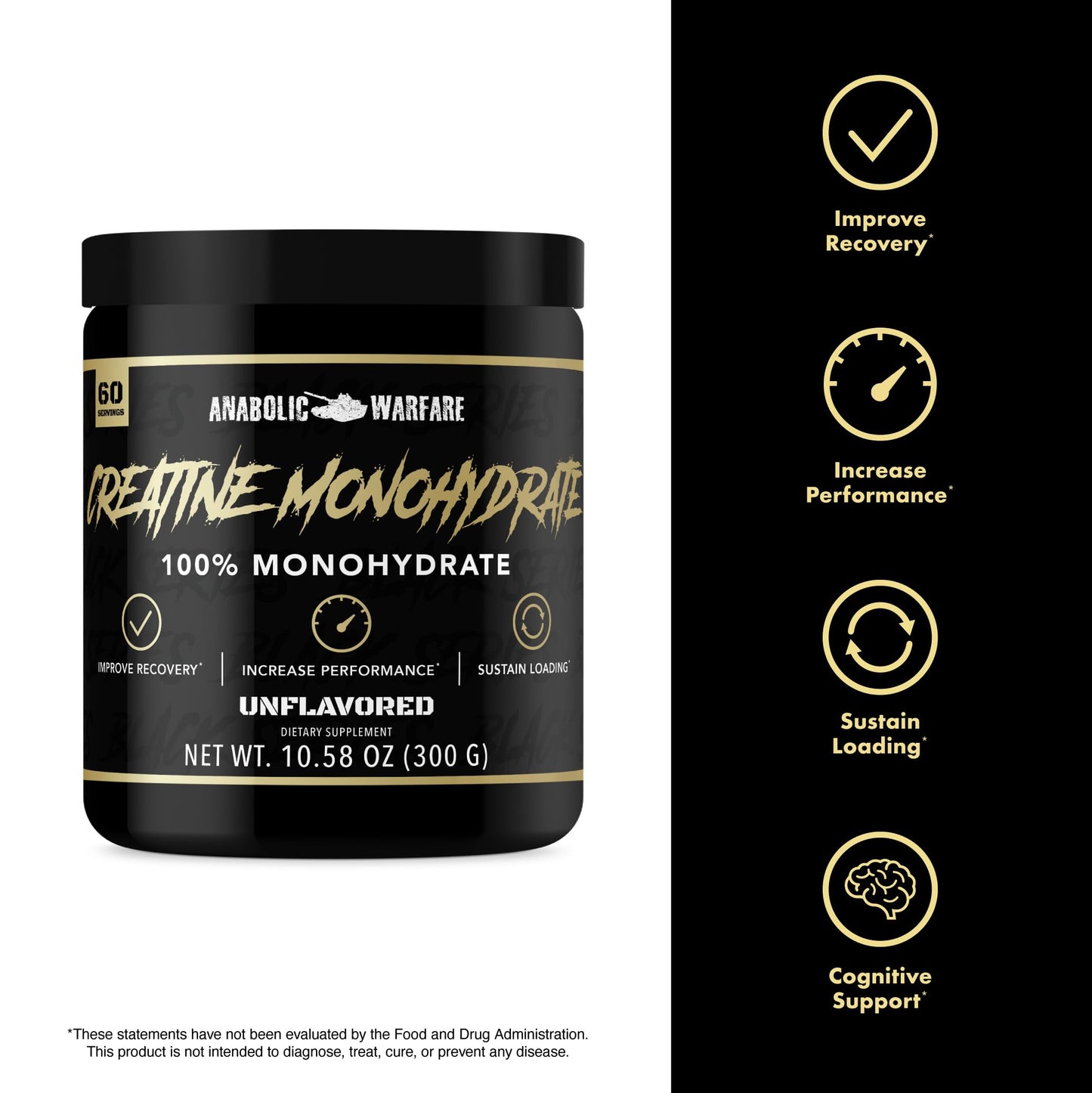 Anabolic Warfare Creatine Monohydrate, Post Workout Recovery, Increase Performance, Sustain Loading, Premium Creatine* (60 servings)