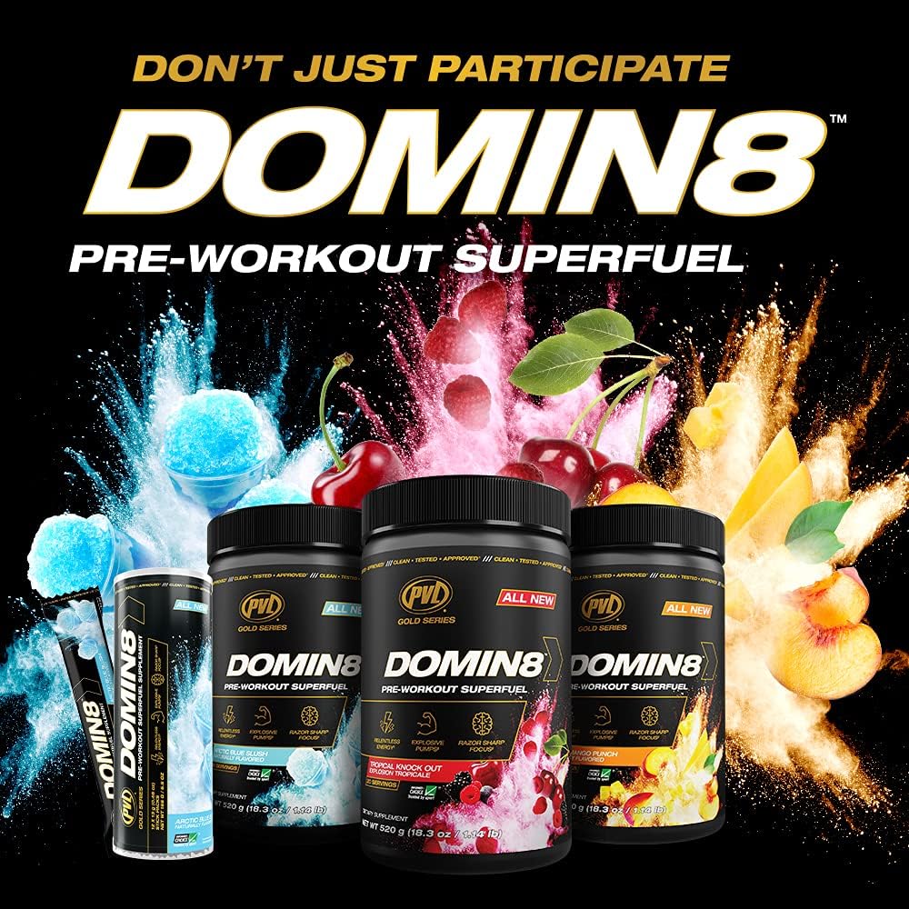 PVL Gold Series Domin8 | Pre-Workout Superfuel - Full dose Preworkout - 520 g - (Orange Krush'd)