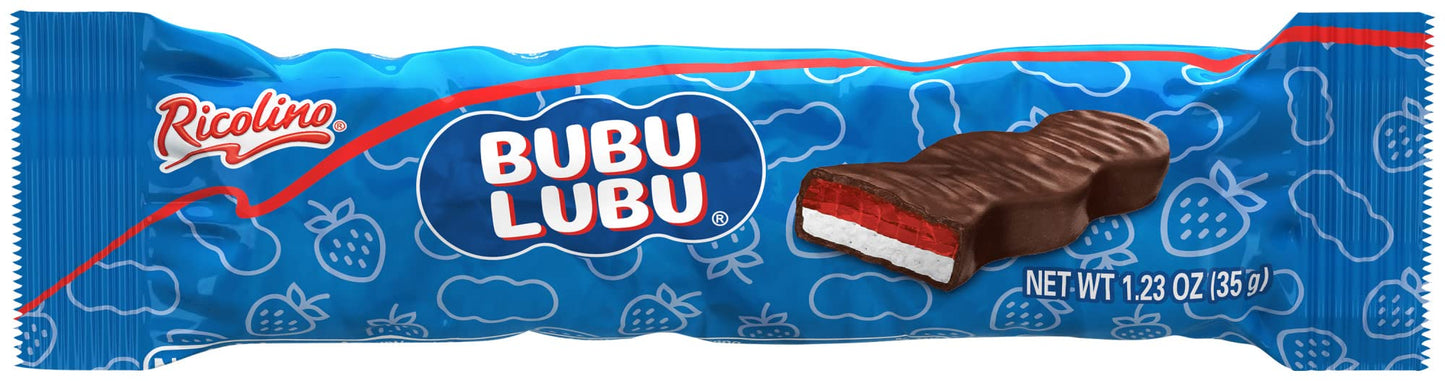 RICOLINO Bubulubu Chocolate Strawberry Marshmallow Bar Box with 24 count