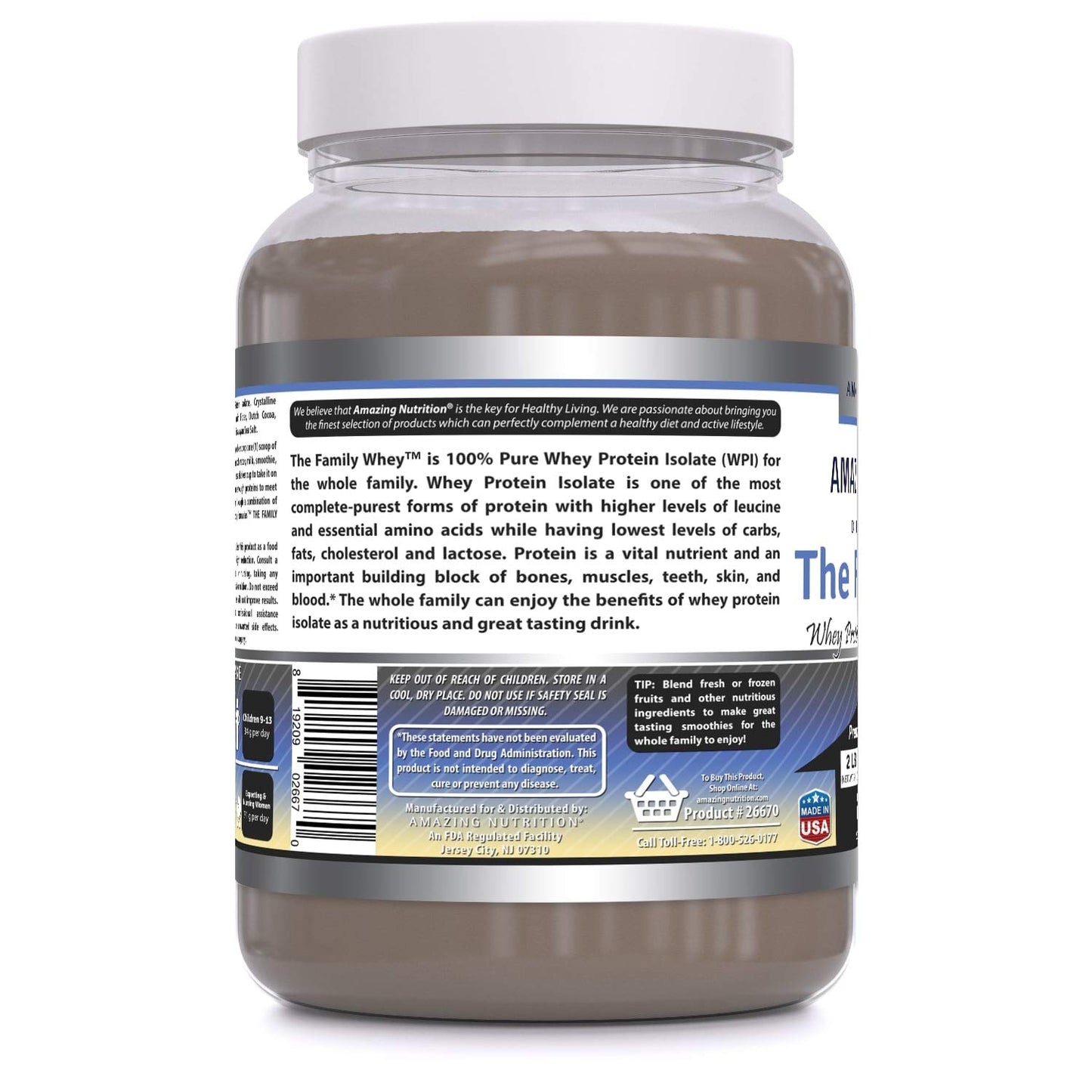 Amazing Formulas The Family Whey Protein (Isolate) Powder for The Whole Family - 2 lbs - Most Complete & Purest Form of Protein - Gluten Free (Cookie & Cream)