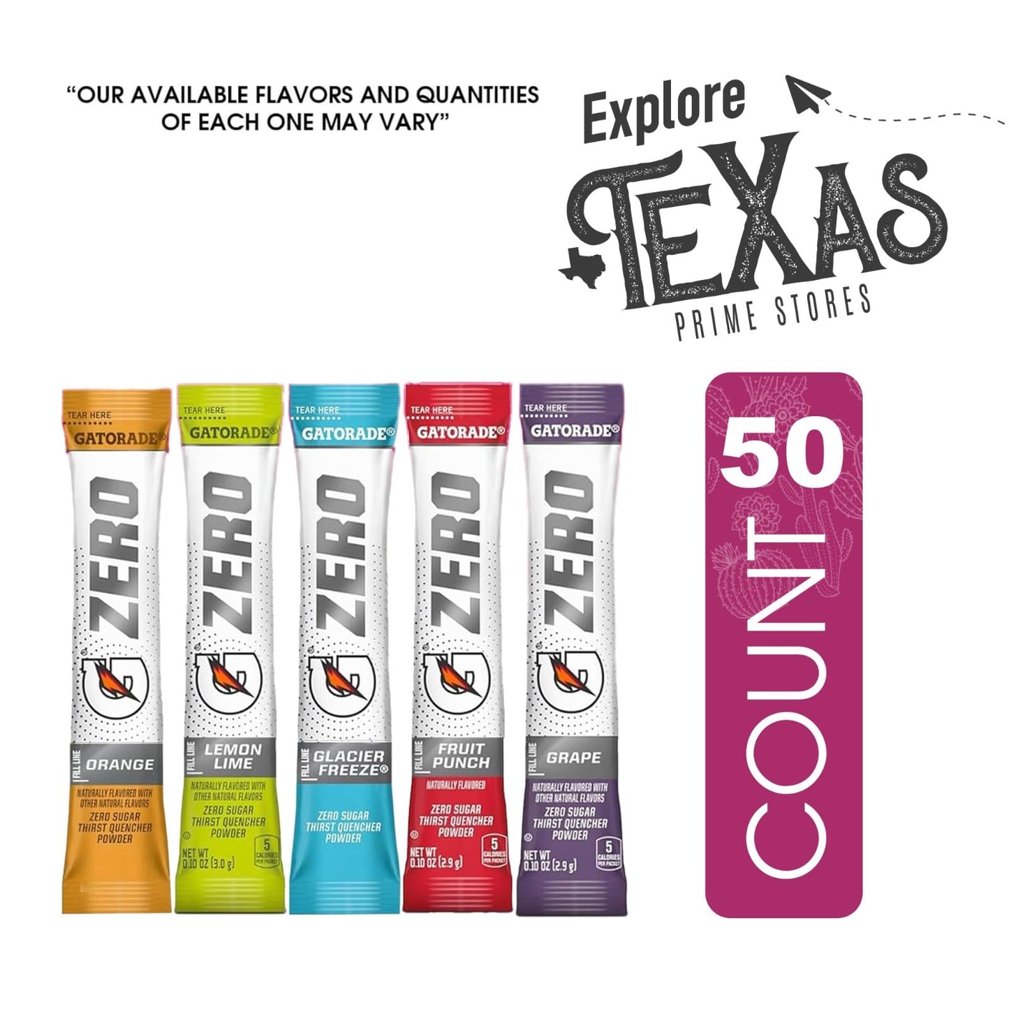 Gatorade ZERO Collection 50- Count of Thirst Quencher Electrolyte Enhanced Sports Drink Powder 0.10oz Packet