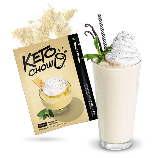 Keto Chow Vanilla Cream Core wStevia  Keto Meal Replacement Shake Powder  Nutritionally Complete  Low Carb  Delicious Easy Meal Substitute  Protein Rich  Dairy Free  Single Meal Serving