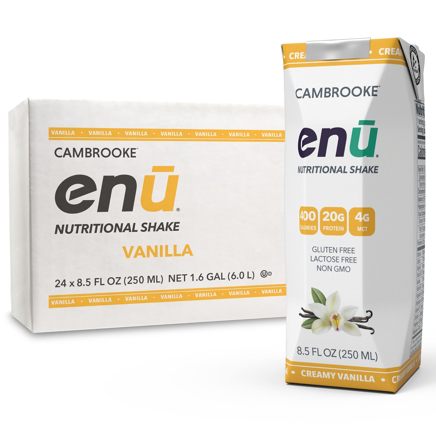 ENU Nutrition Shakes - 20g Protein | 400 Calories - Meal Replacement for Weight Gain (Vanilla, Pack of 24)