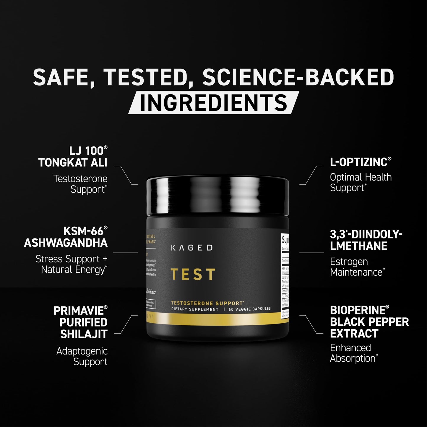 Kaged Testosterone Booster Ferodrox Ultra-Premium Hormone Management Supplement with LJ100 Tongkat Ali KSM-66 Ashwagandha Shilajit 60 Servings