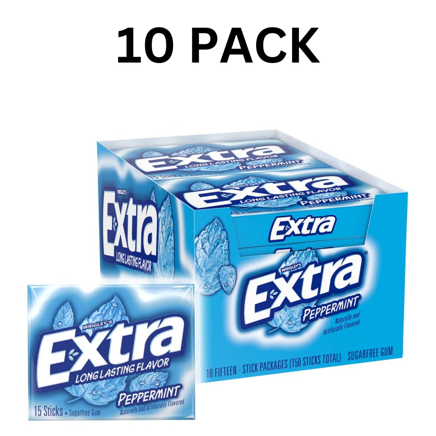 LAIBY Long Lasting Flavor Peppermint Extra Gum  Sugar Free Chewing Mega Pack Bulk 15 Pieces Pack of 10