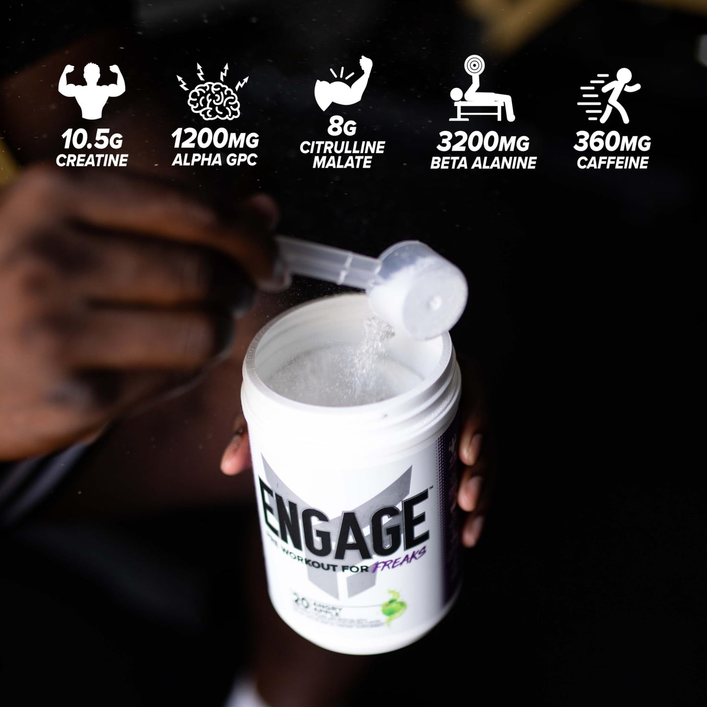 FINAFLEX Engage Pre Workout, Sour Watermelon - Train Harder, Longer & Stronger - Includes Creatine, Beta-Alanine, Alpha GPC, Citrulline & Caffeine - 20 Servings