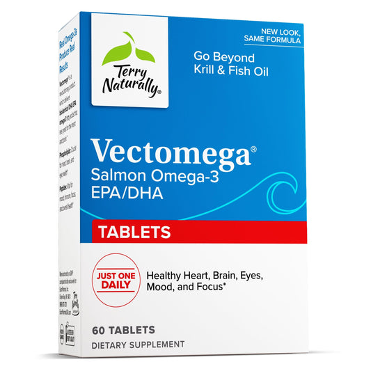 Terry Naturally Vectomega - Supplement with EPA & DHA - Omega-3 Tablets for Brain & Heart Health Support - Nutritional Supplement with Essential Fatty Acids & Peptides - 60 Tablets