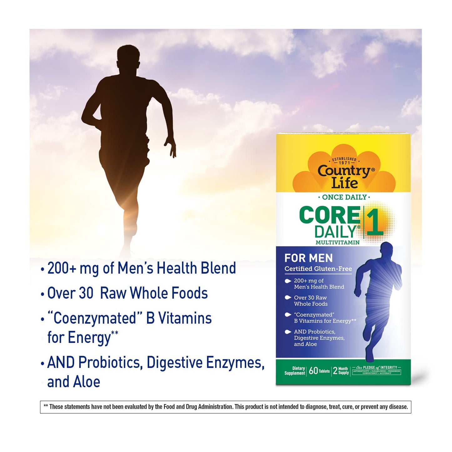 Country Life Core Daily-1 for Men - Multivitamin with Probiotics, Saw Palmetto, Pumpkin Seed Extract, and Coenzymated B Vitamins - Gluten-Free and Vegetarian - 60 Tablets