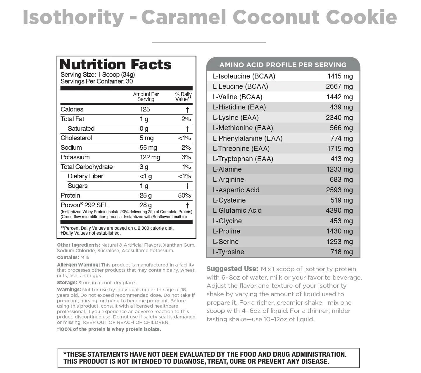 Isothority Whey Protein Isolate, Caramel Coconut Cookie, 2 lb - Ultra Absorbable Branched Chain Amino Acids (BCAA) Powder with 25g Per Serving, Low Carb - Build Muscle & Accelerate Recovery