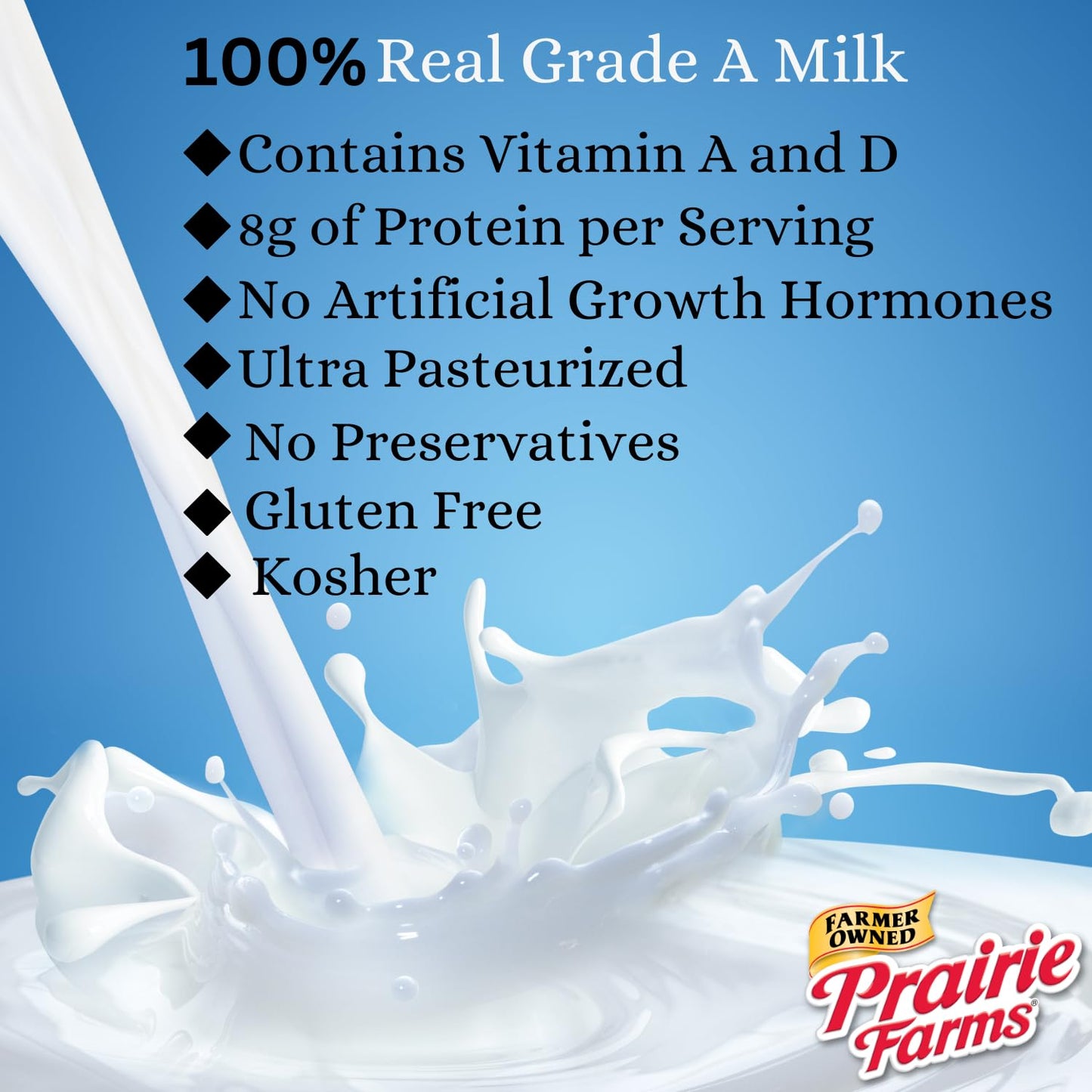 Prairie Farms  Shelf Stable Milk 2 Percent Reduced Fat Boxed UHT Ultra Pasteurized Milk Vitamin D White Milk  Preservative and Hormone Free Gluten Free Kosher Made in USA 1 Quart  4 Pack