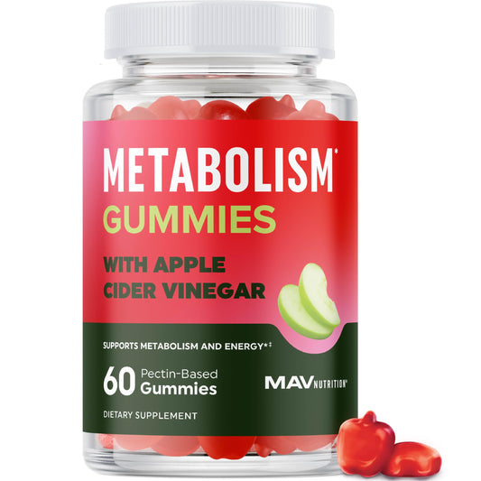 Metabolism Gummies with Apple Cider Vinegar | Energy, Digestion & Lean Body Mass Support | Apple Cider Vinegar Gummies with The Mother, B12 & Folate | Metabolism Support for Women & Men | 60 Ct.