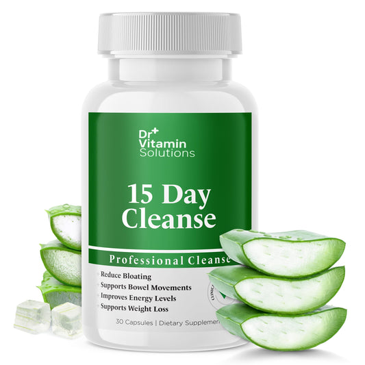 DR VITAMIN SOLUTIONS 15 Day Cleanse Gut Support, Detox for Men & Women, All Natural Colon Cleanser for Bloating and Constipation Relief, Extra Calorie Loss with Healthy Probiotics - 30 Capsules