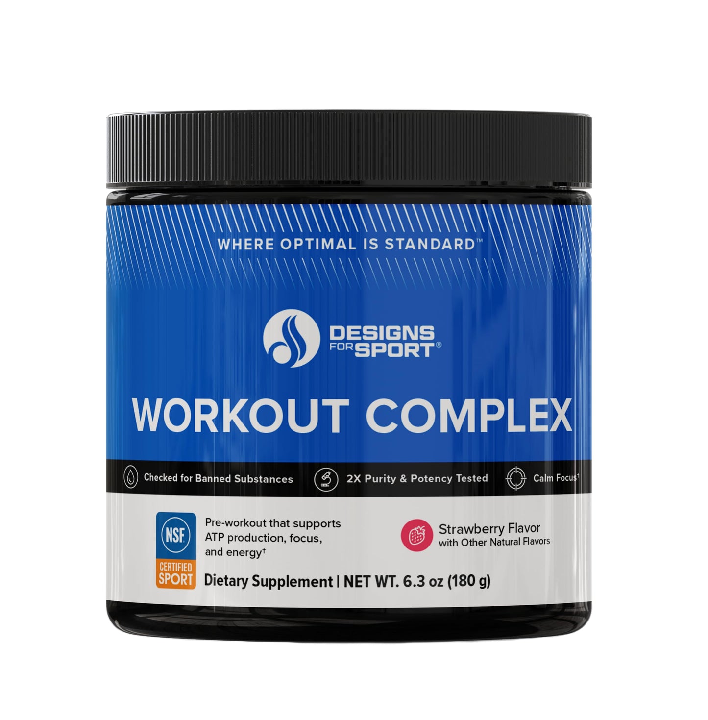 Designs for Sport Workout Complex - NSF Certified for Sport Pre Workout Powder - L-tyrosine, Acetyl L-Carnitine, Creatine & Caffeine to Support Workout Recovery, Energy and Focus (6.3 oz)