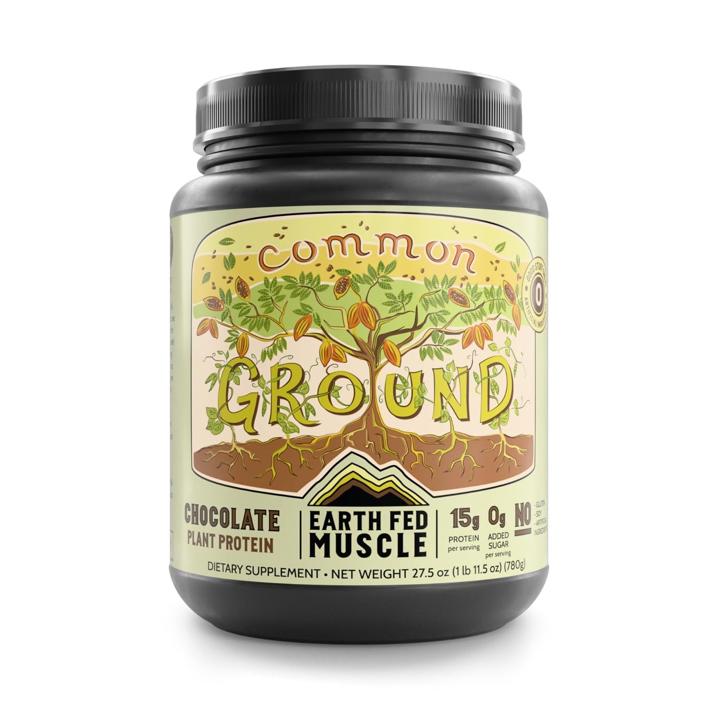 Earth Fed Muscle Common Ground Vegan Protein Powder, Chocolate Plant Based Protein with Organic Cocoa Powder & MCT Oil - Soy Free, Gluten Free, Zero Added Sugar, Keto - 30 Servings