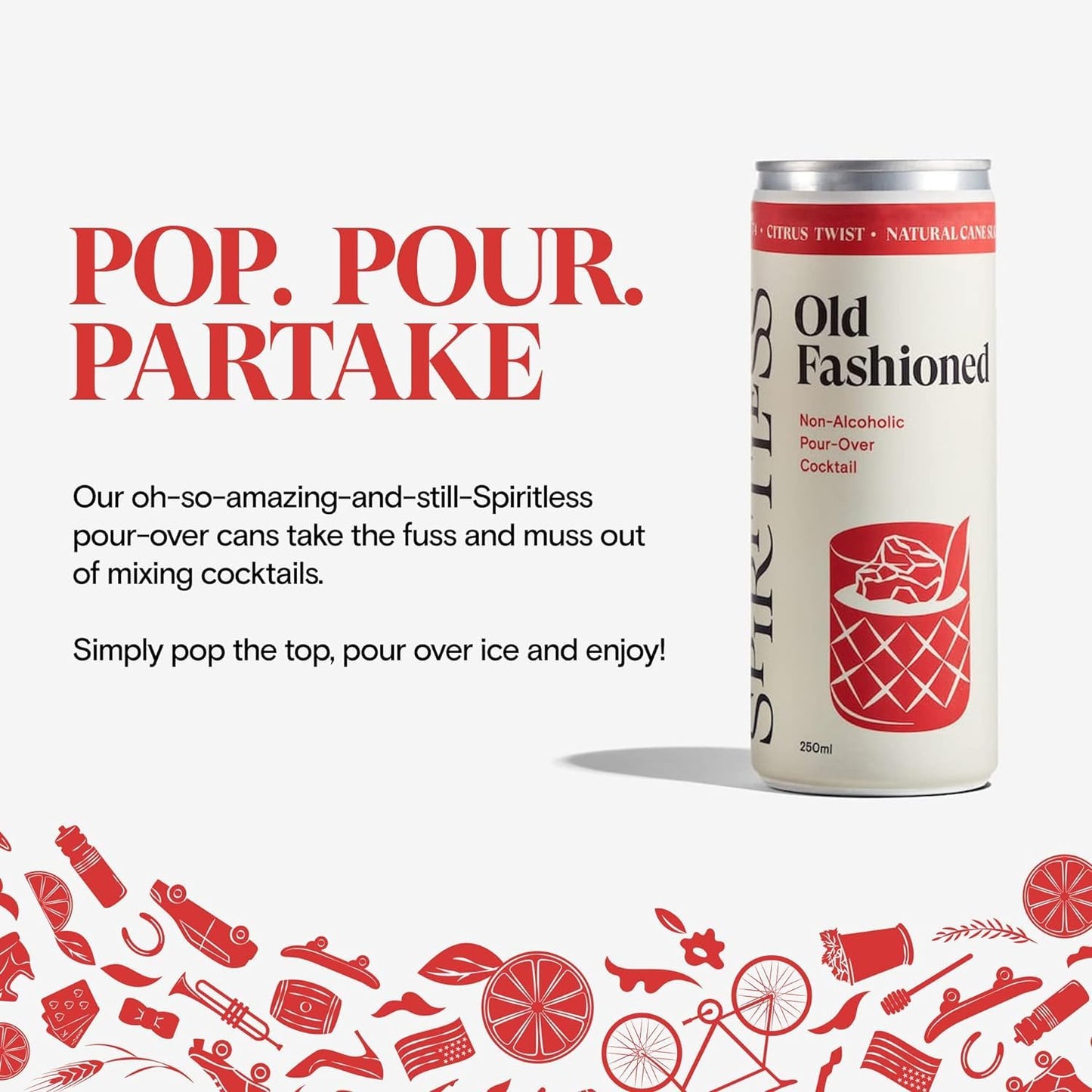SPIRITLESS Old Fashioned  NonAlcoholic PourOver Cans 15 Pack  Ready to Drink or Mocktail  Cocktail Mixer  NonGMO  Vegan  45 Calories  845 Fl Oz Cans