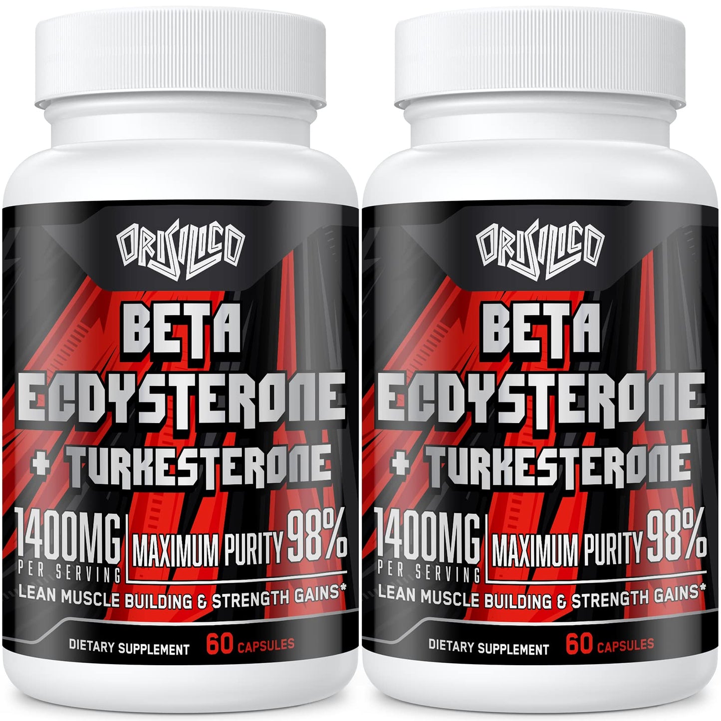 Orisilico 1400mg Beta Ecdysterone and Turkesterone Supplements, Maximized 98% Beta Ecdysterone & 20% Turkesterone Extract for Muscle Mass,Strength, Protein Synthesis, 120 Capsules