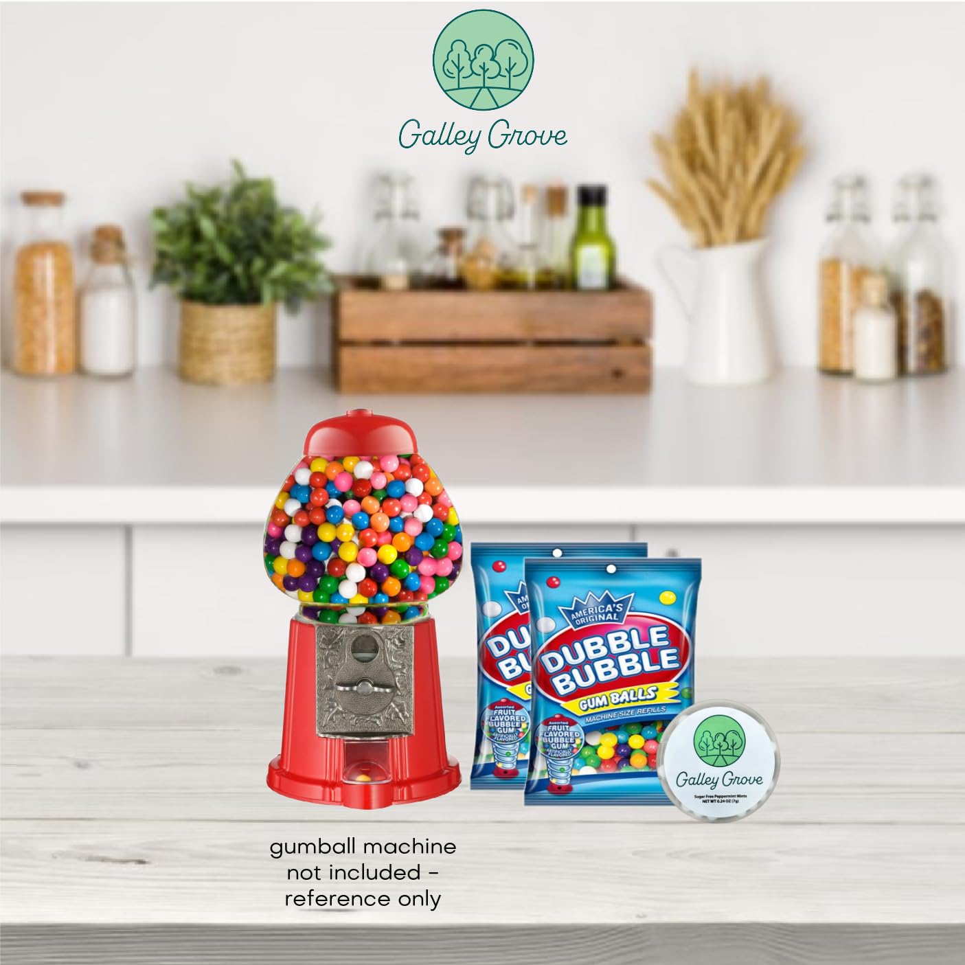 Dubble Bubble Mini Gumball Machine Refills 5 oz Bag 2Pack 12 inch 13mm Assorted Fruit Flavor Bubble Gum Bundle With Galley Grove SugarFree Breath Mints