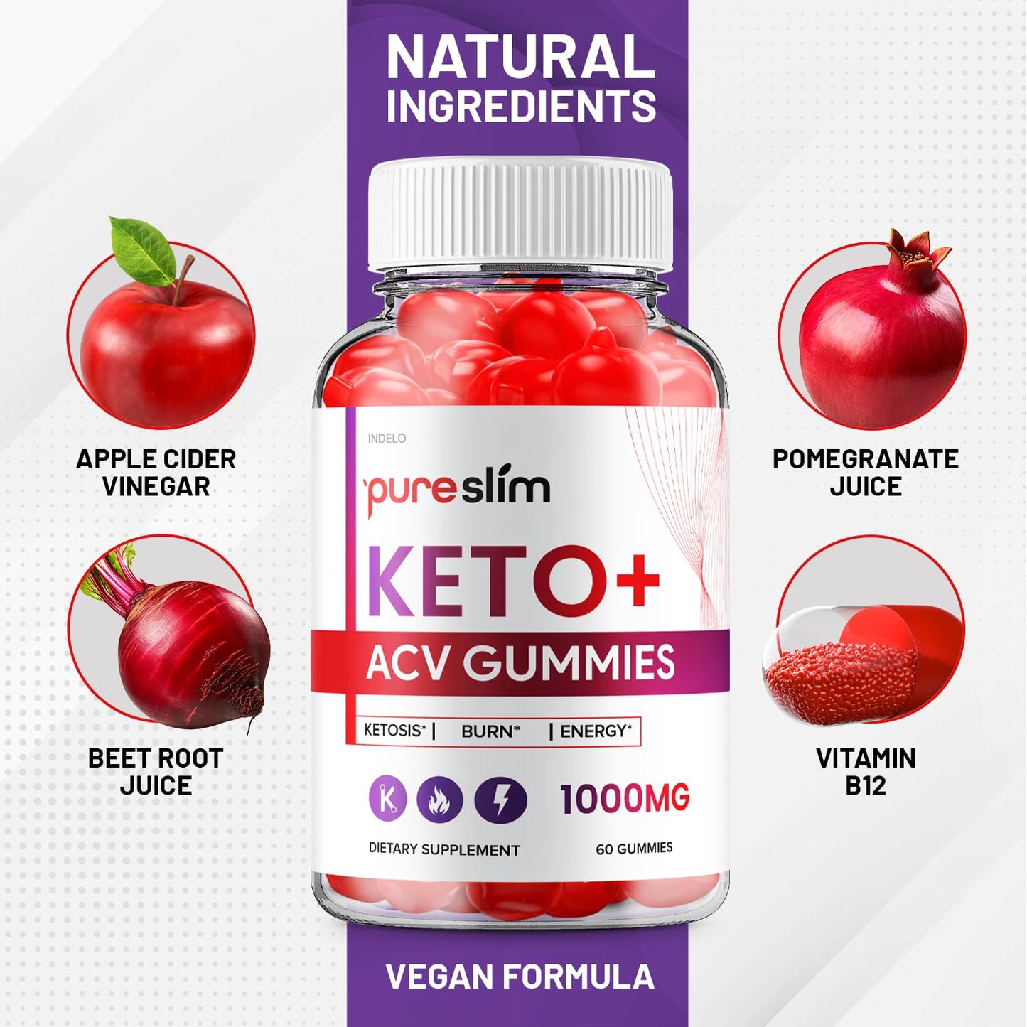 (3 Pack) Pure Slim Keto ACV Gummies - Advanced Formula PureSlim Keto Plus ACV Gummies Apple Cider Vinegar Pure Slim ACV Gummies Dietary Supplement Reviews Men Women (180 Gummies)