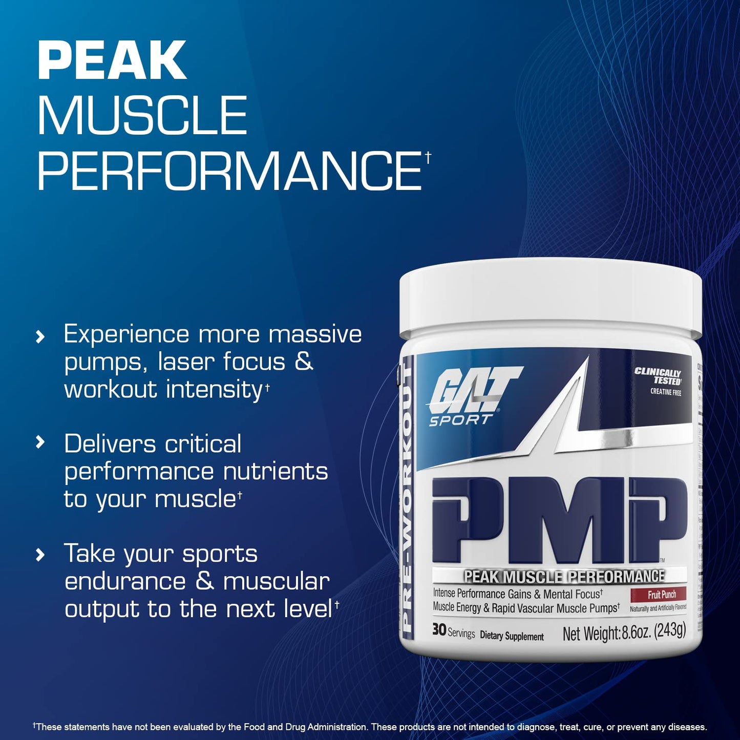 GAT SPORT PMP (Peak Muscle Performance), Pre-Workout, 30 Servings (Fruit Punch)