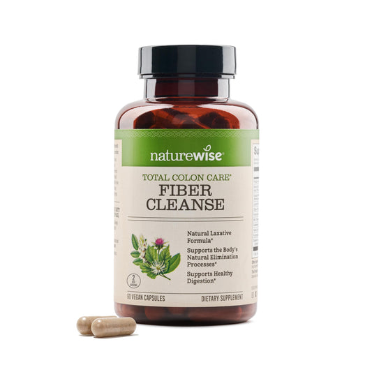 NatureWise Total Colon Care Fiber Cleanse with Herbal Laxatives, Prebiotics, & Digestive Enzymes for Healthy Elimination, Safe Digestion & Weight, Detox, & Gut Health [1 Month Supply - 60 Count]