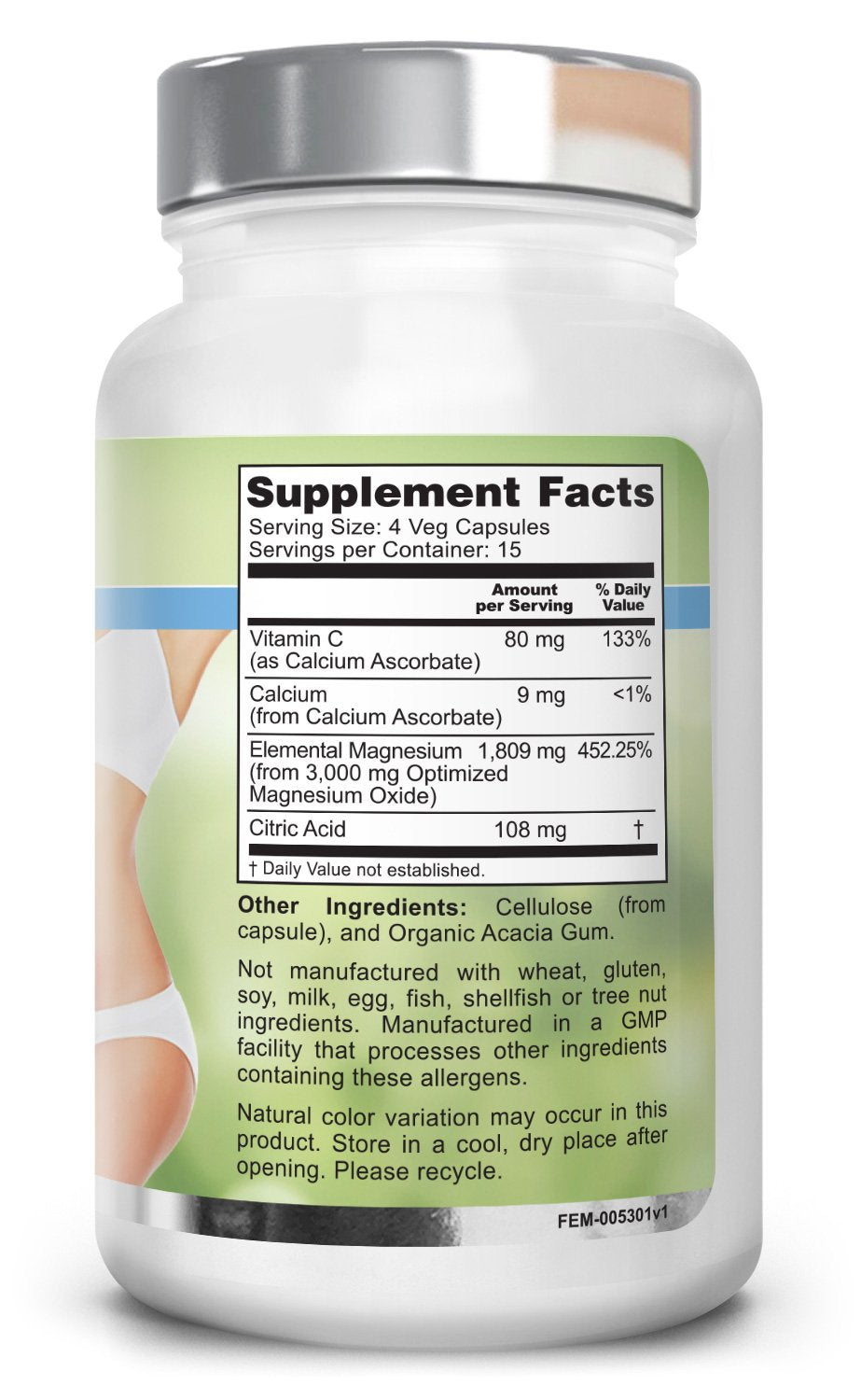 Femalean Oxy-Purge 750 mg 60 Vcaps - Natural Magnesium Oxide Oxygen Based Colon Cleanse Gentle Laxative Supports Healthy Digestive Tract Regularity