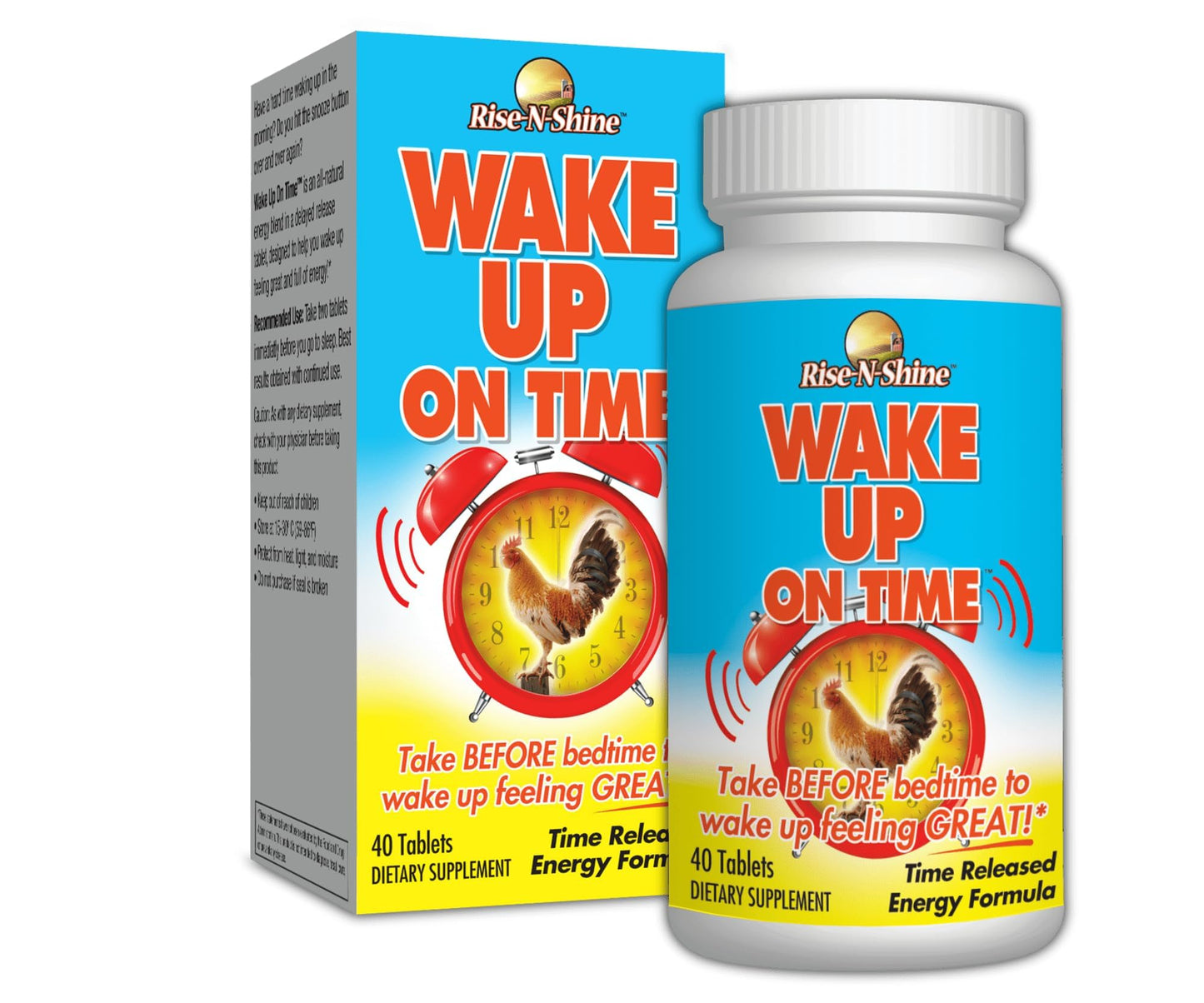 Rise-N-Shine Wake Up On Time Energy Supplement to Help Boost Your Mornings with Alertness & Focus for a Productive Day with Natural Caffeine & More - 40 Tablets