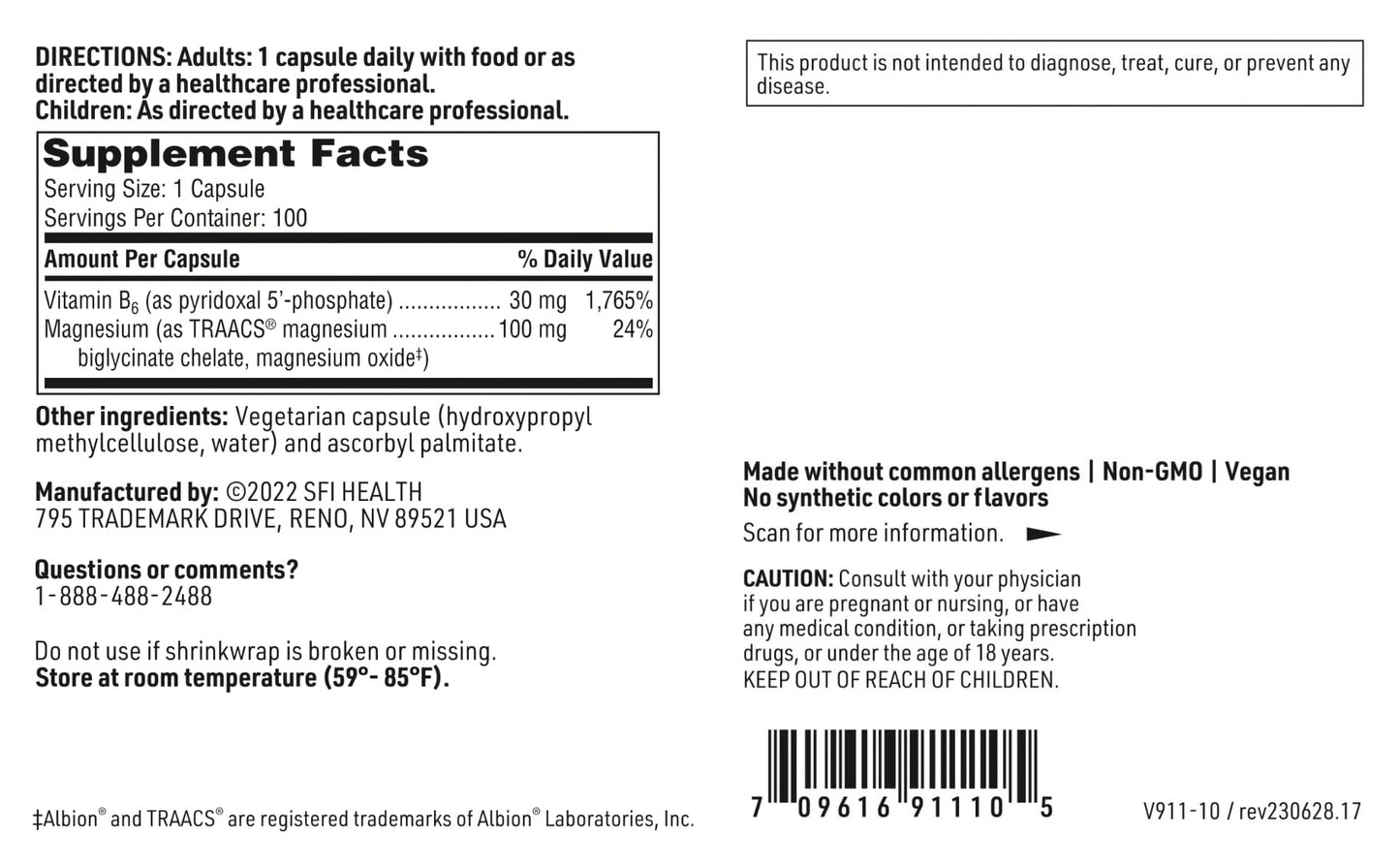 Klaire Labs P-5-P Plus Magnesium - 30 Milligrams of Bioactive Vitamin B6 Pyridoxal-5-Phosphate with TRAACS Magnesium, Hypoallergenic (100 Capsules)