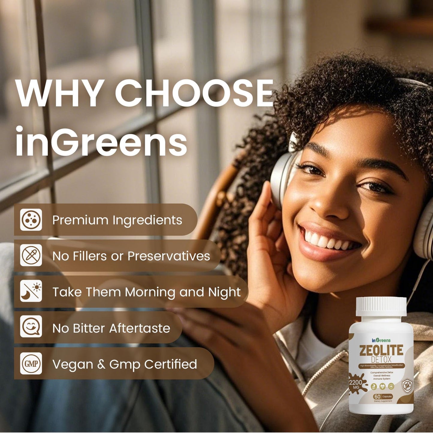 inGreens 2200 MG Zeolite Detox Capsules, 6-in-1 Zeolite Full Body Detox Cleanse - Activated Charcoal & Zeolite Clay for Heavy Metal Detox | Support Gut Health | Milk Thistle, Prebiotic, 60 Capsules