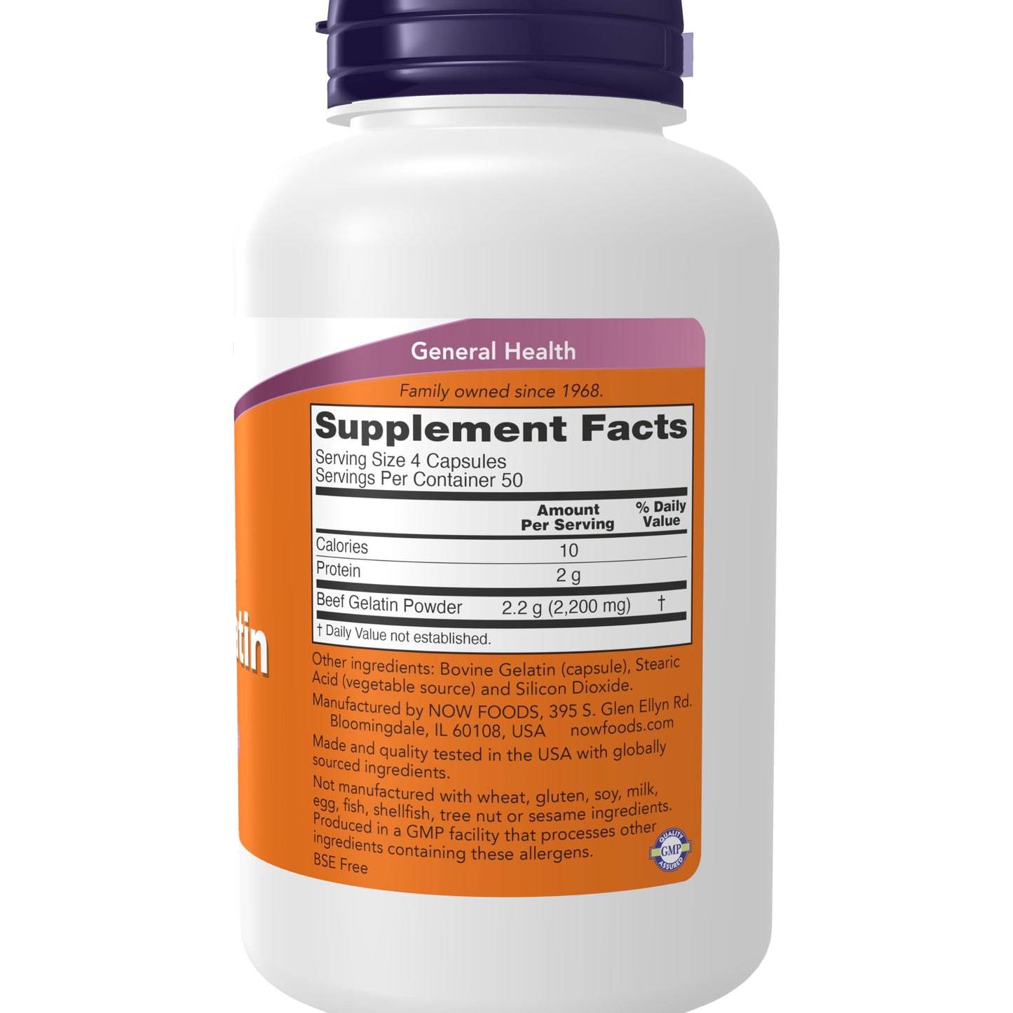 NOW Foods Supplements, Beef Gelatin 550 mg, Hydrolyzed, Nutritional Support, 200 Capsules