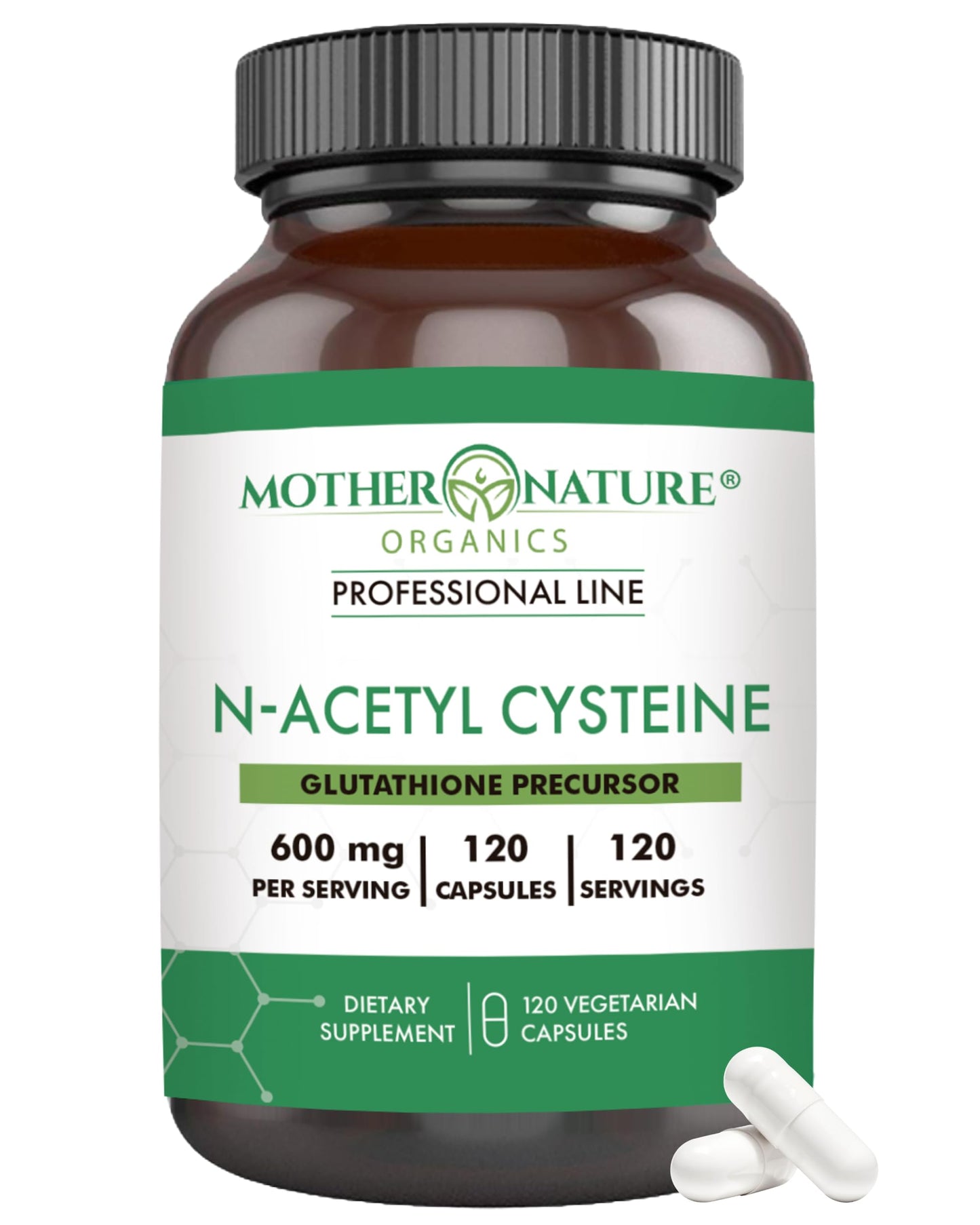 Mother Nature Organics NAC 600mg - N-Acetyl Cysteine Supplement for Glutathione Production, Liver & Lung Support, Immune & Respiratory Health, Antioxidant Detox for Heart & Brain Function - 120 Counts