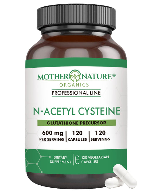 Mother Nature Organics NAC 600mg - N-Acetyl Cysteine Supplement for Glutathione Production, Liver & Lung Support, Immune & Respiratory Health, Antioxidant Detox for Heart & Brain Function - 120 Counts