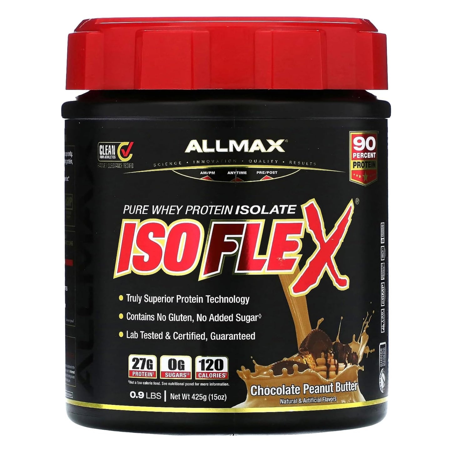 ALLMAX Nutrition ISOFLEX Whey Protein Isolate, Chocolate Peanut Butter - 0.9 lb - 27 Grams of Protein Per Scoop - Zero Fat & Sugar - 99% Lactose Free - Gluten Free & Soy Free - Approx. 15 Servings