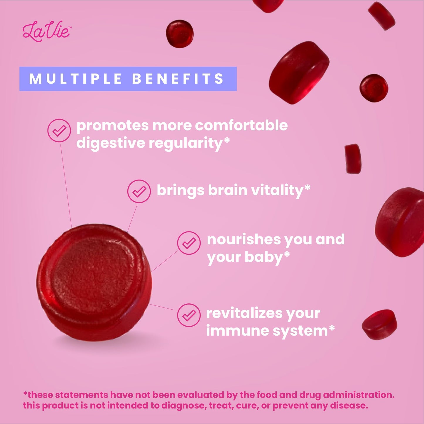 LaVie Fiber Gummies for Women, Pregnancy and Postpartum Sugar Free Gummies, Fiber Supplements, Plant Based Prebiotic Fiber, Fiber Gummy, Mixed Fruit Flavor, 60 Count